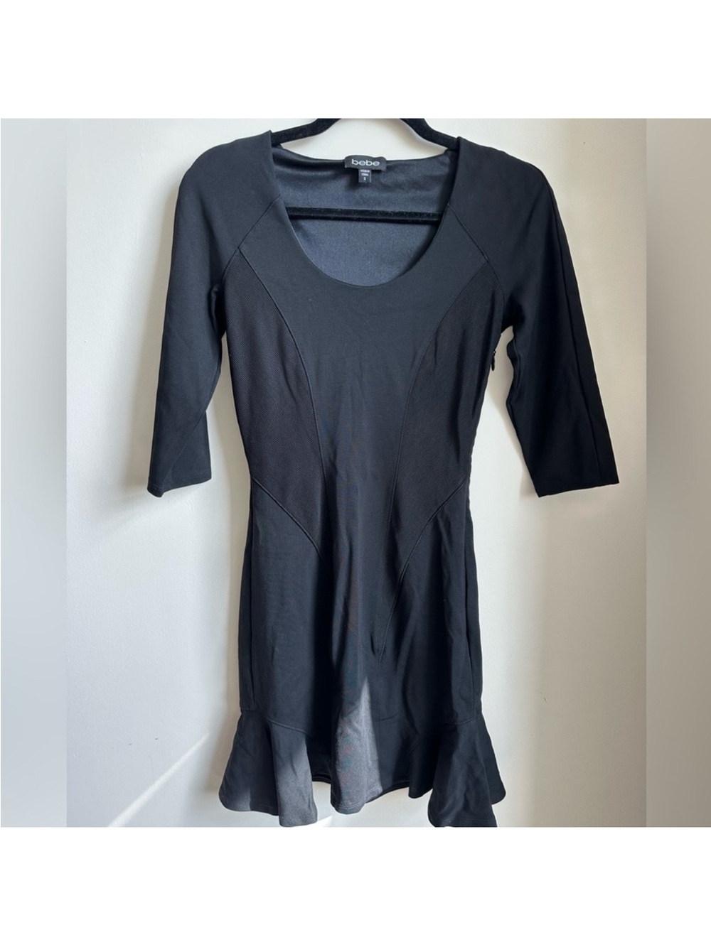 bebe Black Scoop Neck Fit-and-Flare Dress